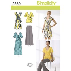 2369  SIMPLICITY KNIT SS WRAP TIE DRESS 2 LENGTHS, TUNIC, PANTS PATTERN 8-24 2 SIZES UNCUT